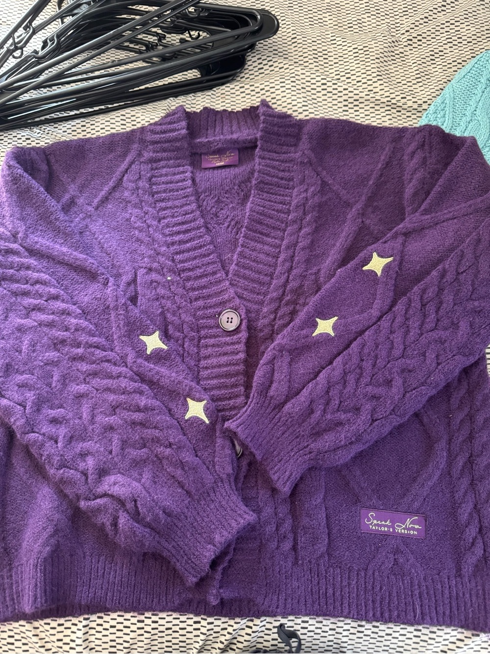 Taylor Swift Purple Cable-Knit Star Patch Cardigan
